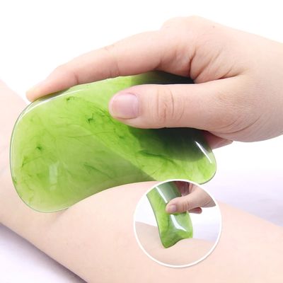 แผ่นสีเขียว Jade Scraping Guasha Board เครื่องมือนวดธรรมชาติ